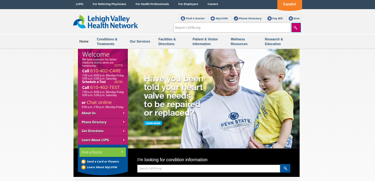 Lehigh Valley Health Network medical website that rely on Drupal
