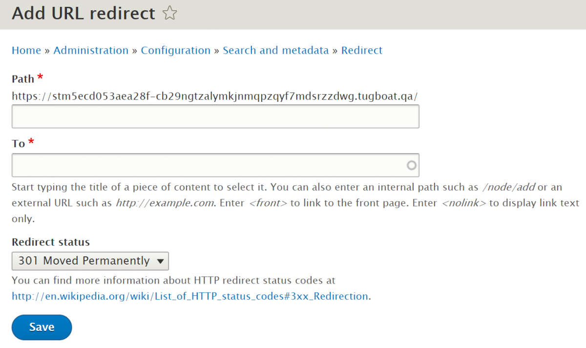Add a URL redirect on a Drupal website