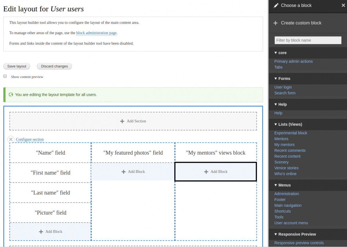 adding blocks in Layout Builder Drupal 8