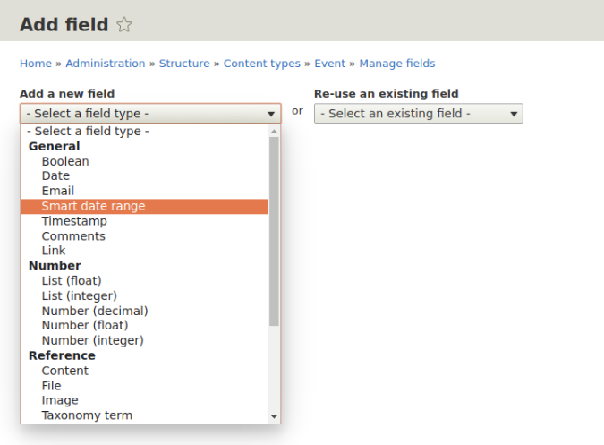 Adding a smart date field with the Smart Date module in Drupal 8