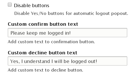 Automated Logout Drupal module - response buttons