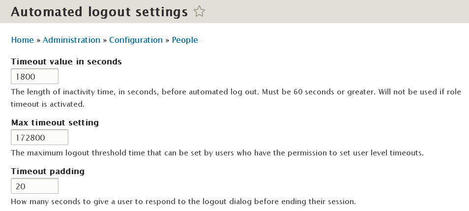 Automated Logout Drupal module - settings for time