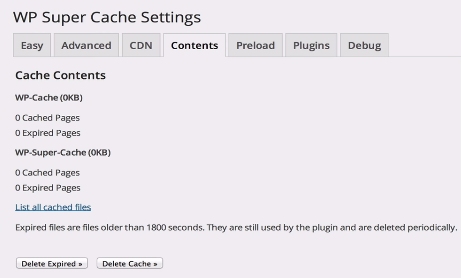 Clear cache with the WP Super Cache plugin