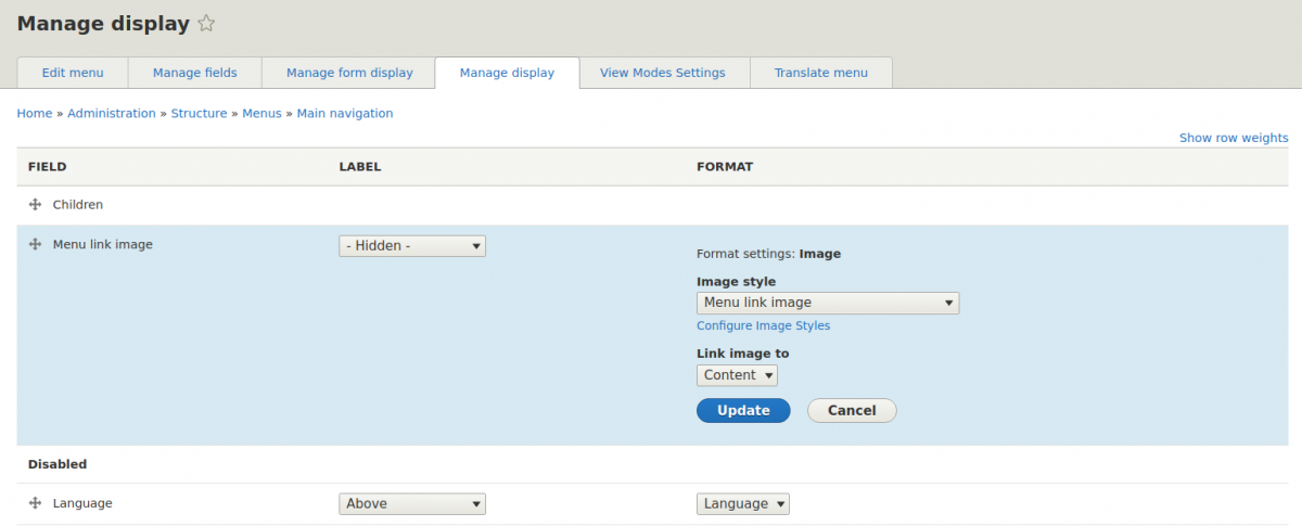 Configuring an image field for a menu link in Drupal 8