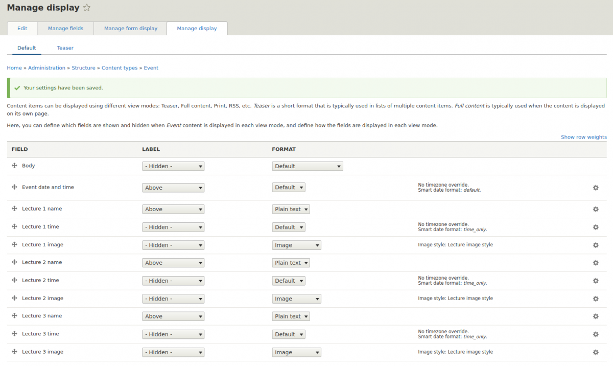 Creating an event schedule in Drupal 8