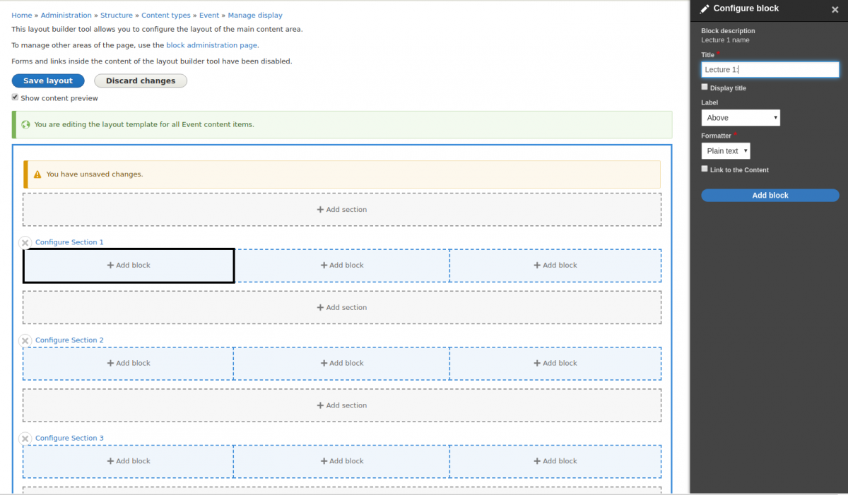 Creating an event schedule with Drupal 8's Layout Builder