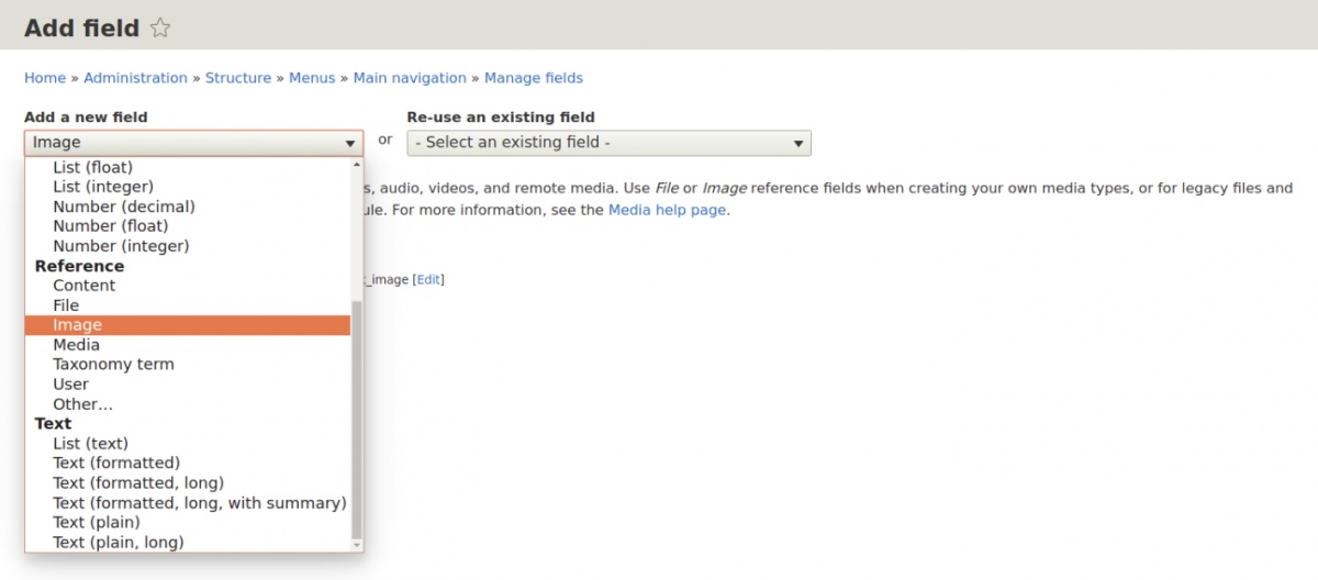 Creating an image field for a menu link in Drupal