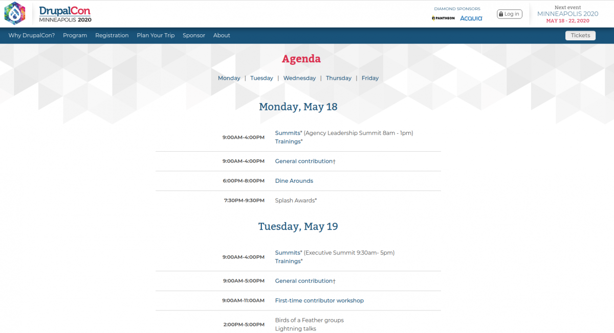 Event schedule example — DrupalCon
