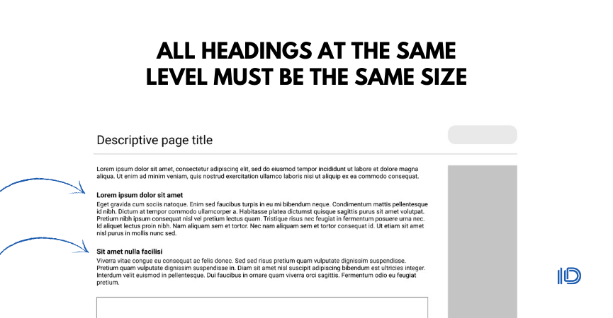 All headings at the same level must be the same size