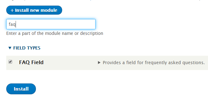 Installing the FAQ field module in Drupal 8