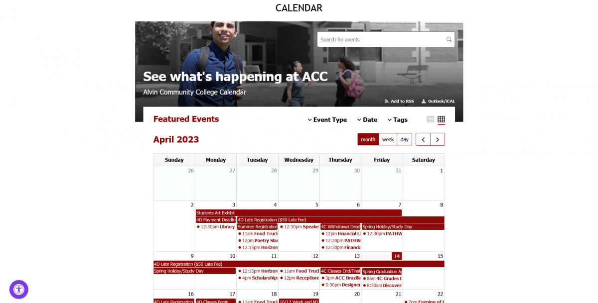 Integrated events calendar for Education Websites