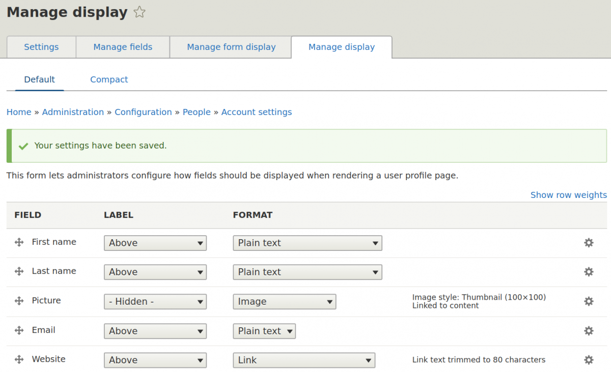 Manage display to reorder fields in Drupal 8