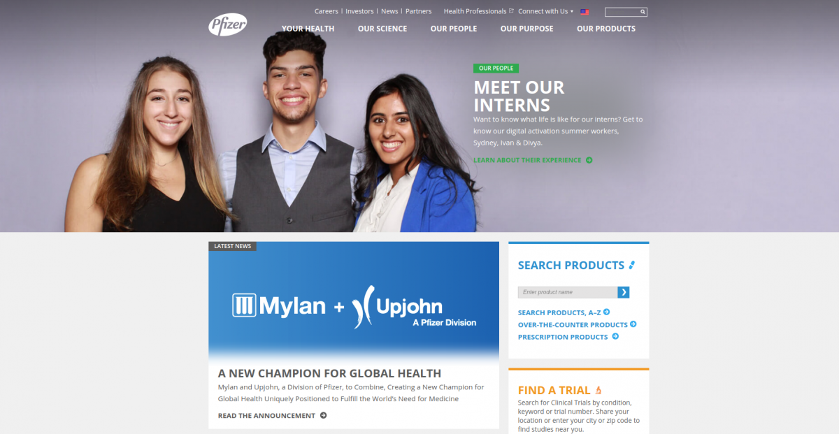 Pfizer website built with Drupal