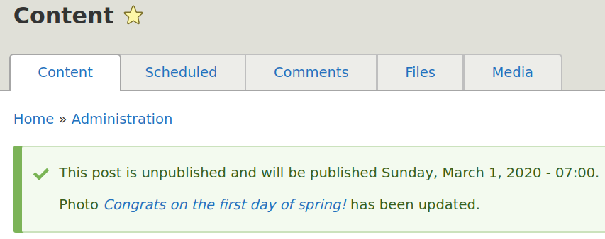 Content scheduled for publishing in Drupal