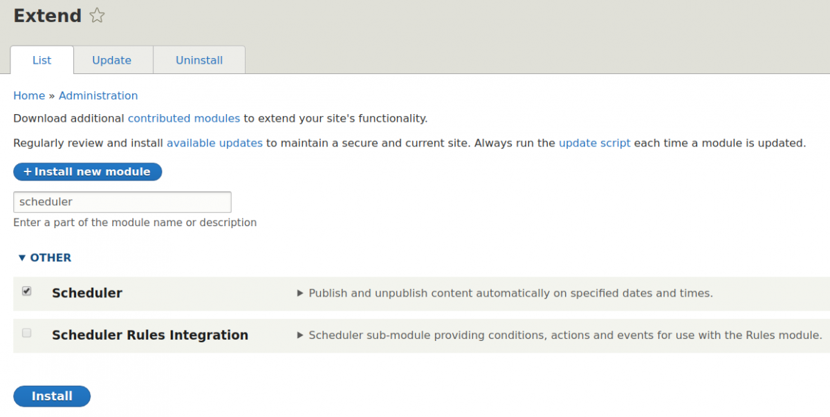 Scheduler Drupal module installation