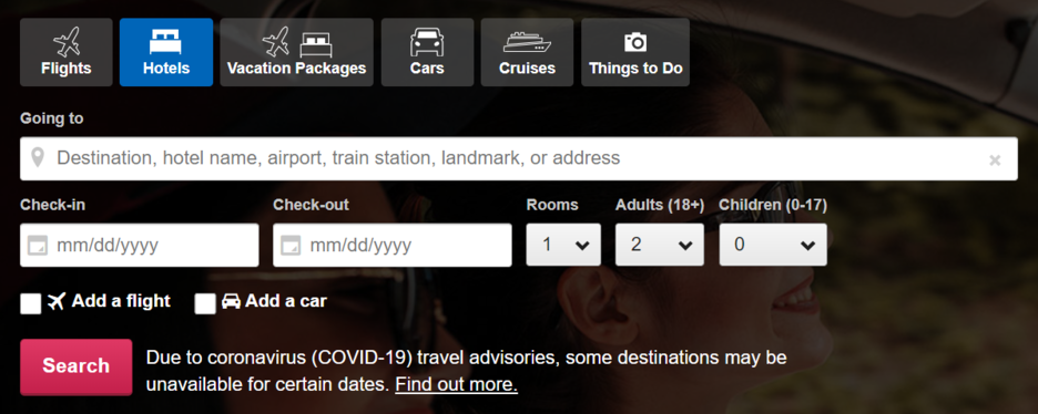 Search feature on a travel marketplace website