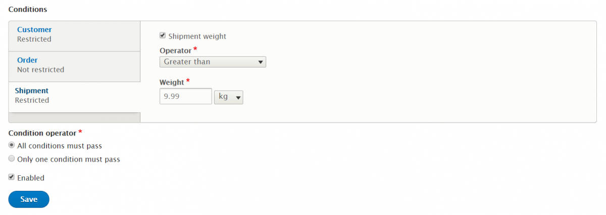 Shipping conditions in Drupal Commerce
