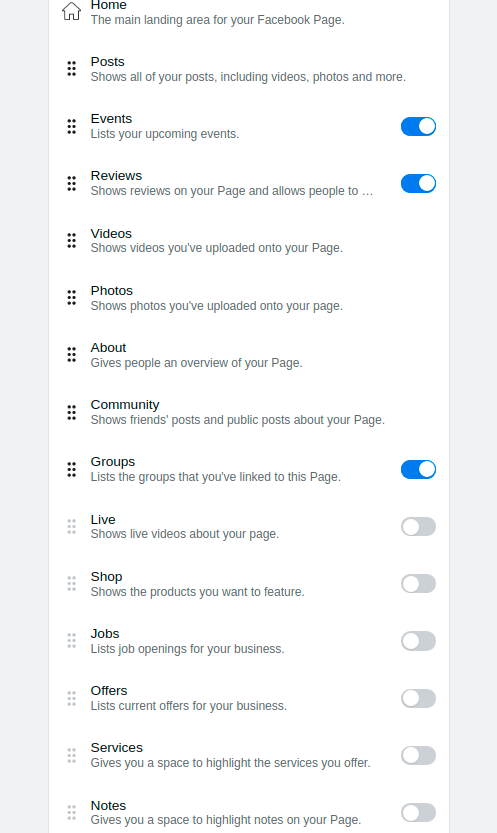 Facebook Business page settings