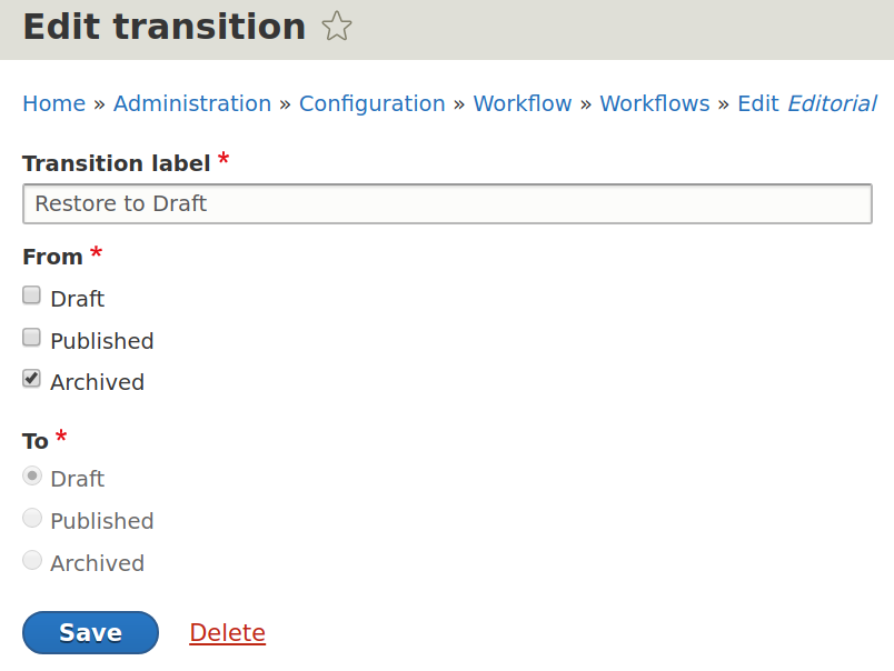 Transition between states in Drupal 8 content workflows