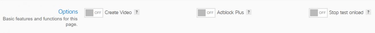 Video, adblock, and stop test onload settings in GTmetrix page speed tool