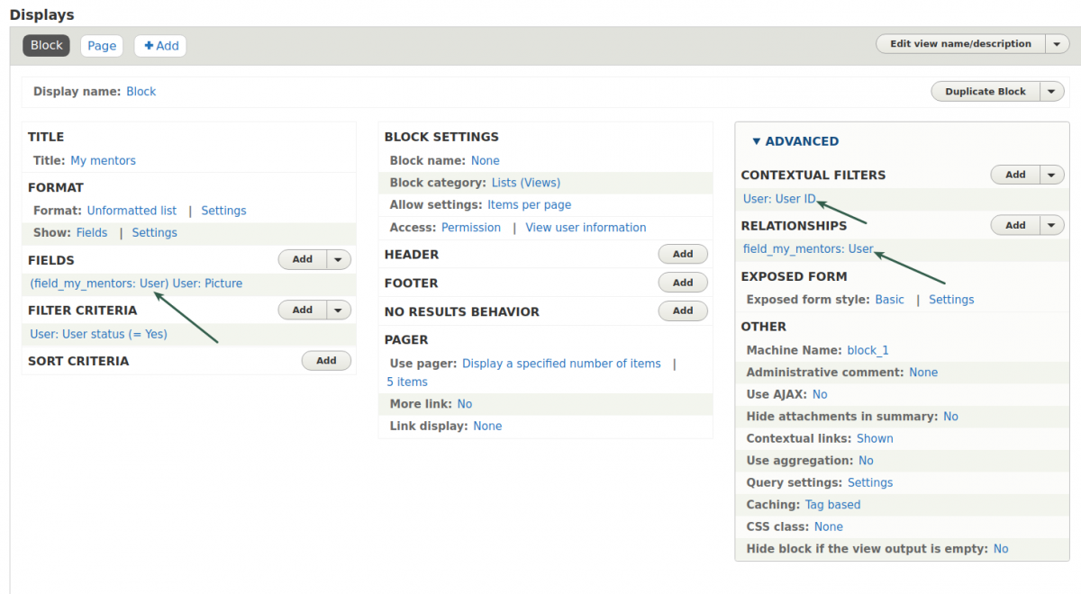 Views in Drupal 8 that shows each user's mentors