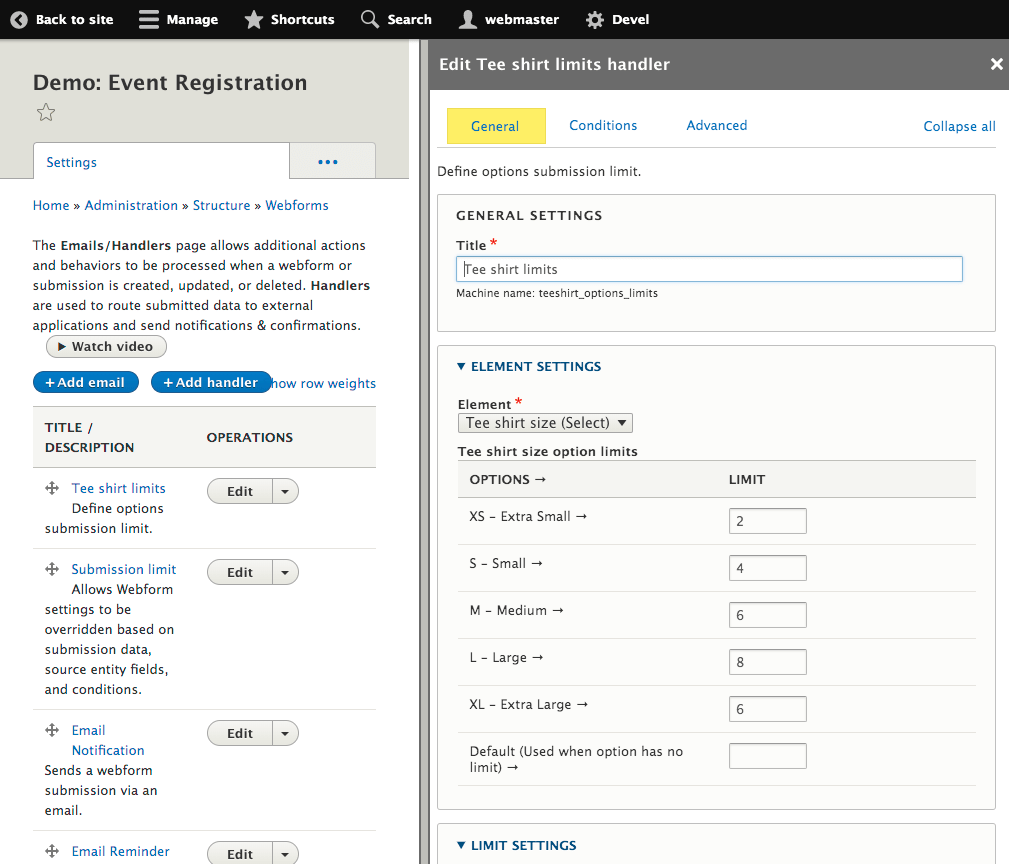 Webform module allows to limit the number of allowed submissions per element